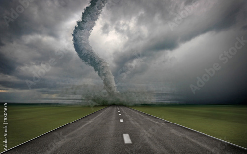 large tornado over the road (3D rendring) #9304675