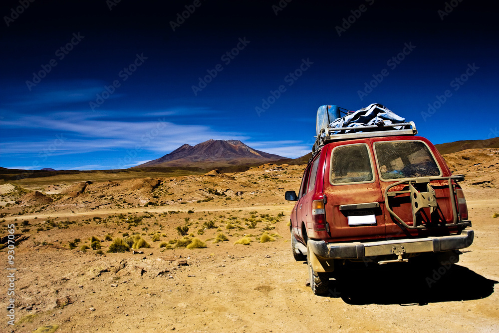 Bolivia , dramatic landscape, jeep desert and mountain