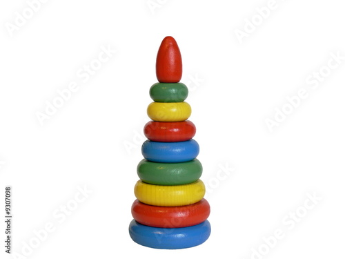 Wooden children's toy pyramid a puzzle. Isolated.