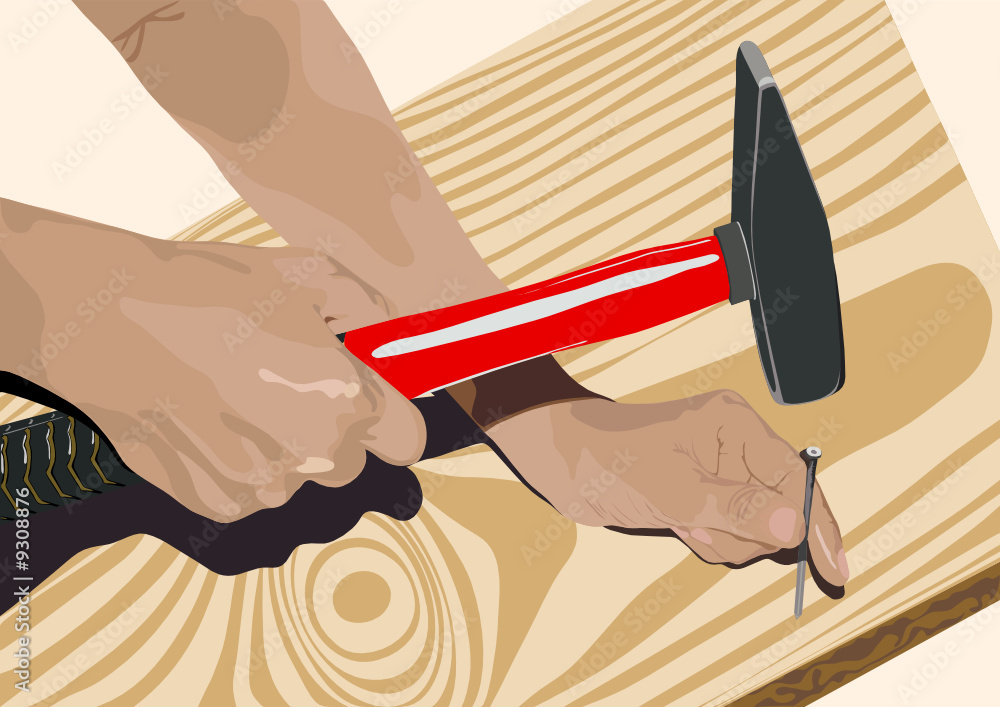 Driving in of a nail in a board