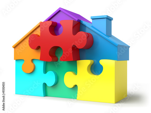 Colored puzzled house