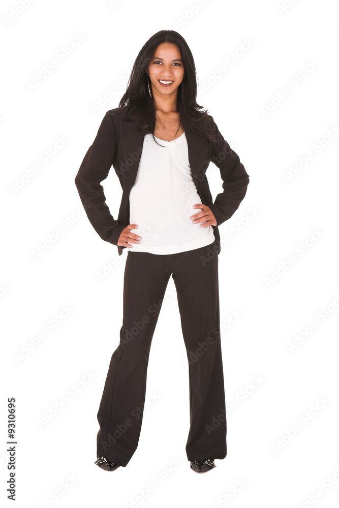 African businesswoman in black office outfit on a white African businesswoman in black office outfit on a white