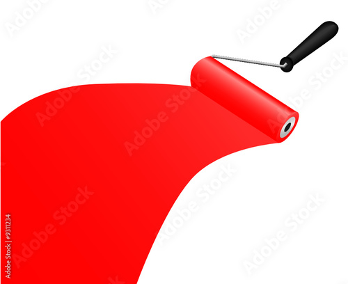 roller brush with red paint vector illustration
