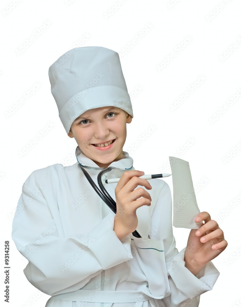 Student medical teen girl with pen isolated on white Student medical teen girl with pen isolated on white