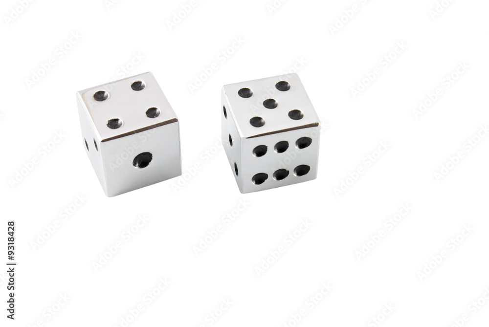Silver dice isolated on a white background Silver dice isolated on a white background
