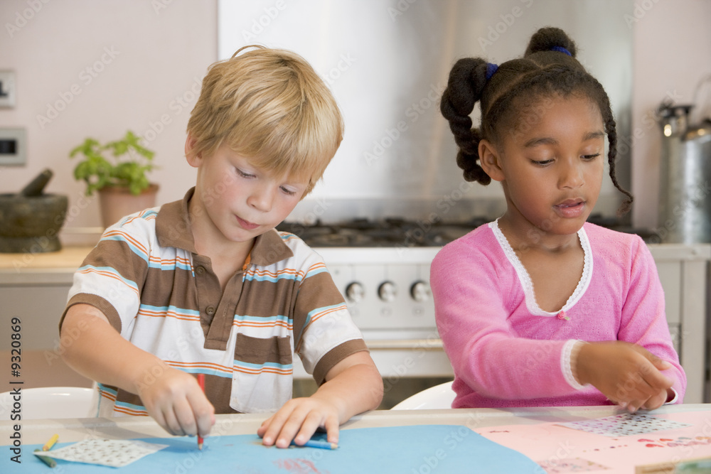 Two Young Friends Drawing Pictures Two Young Friends Drawing Pictures
