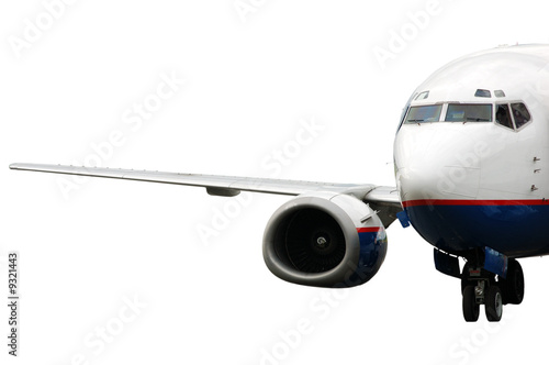 landing airplane isolated on white