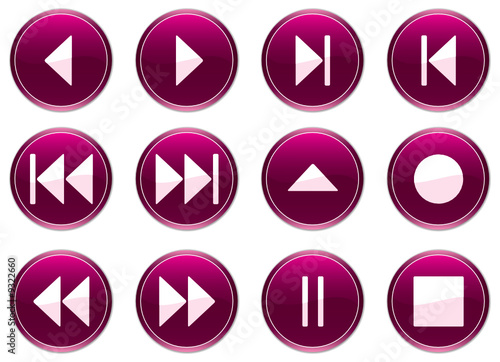Multimedia buttons set. Purple - white palette. Vector.