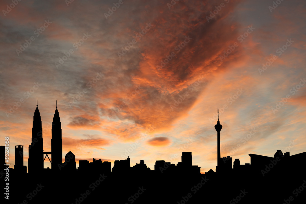 Fototapeta premium Kuala Lumpur skyline at sunset with beautiful sky illustration