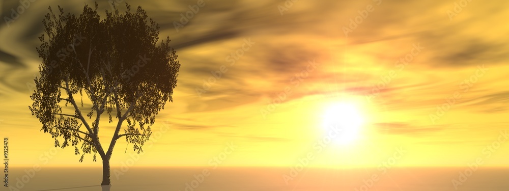 Horizontal banner with an isolated tree on horizon