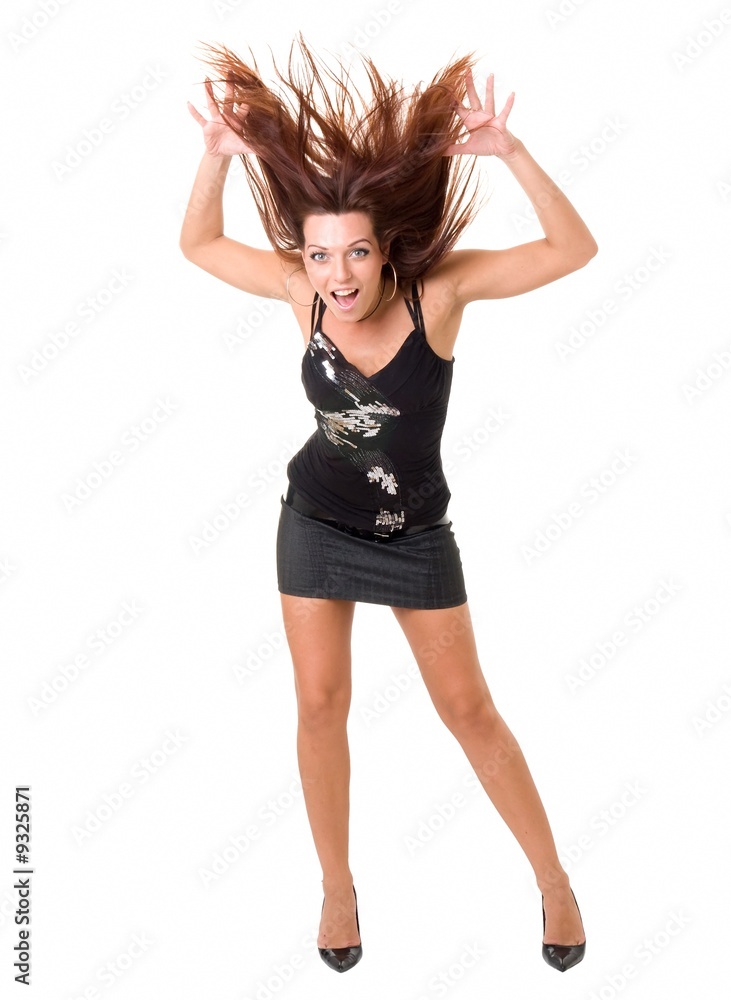 Woman wth crazy hair on a white background. Woman wth crazy hair on a white background.
