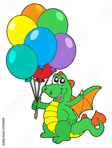 Cute dragon with balloons