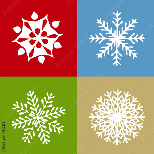 Set of four abstract vector snowflakes