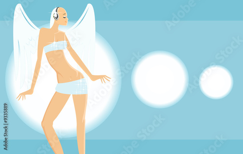 vector image of angel girl listen to music at diso party. photo