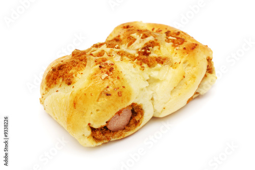 Chicken floss sausage bun isolated on white background.