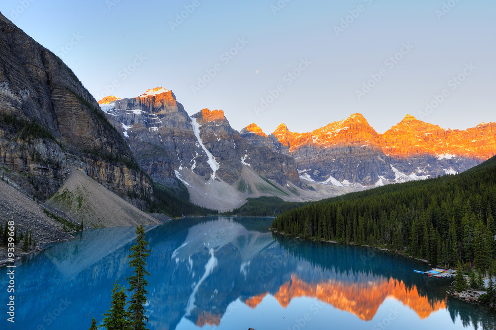 Classic view of world famous Lake Moraine, Canada