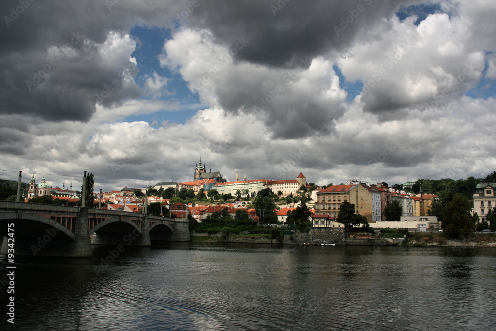 Beautiful cityscape of Prague across the Vltava river
