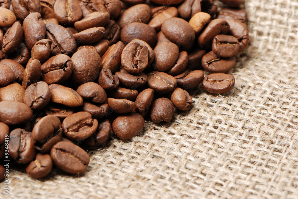 coffee grains On a sacking coffee grains On a sacking
