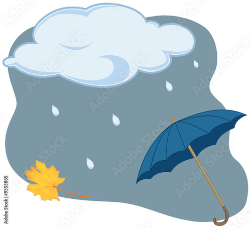 autumn with clouds, rain, fall and hiding under the umbrellas