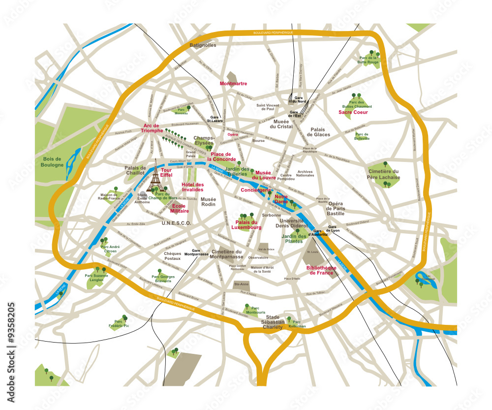 Naklejka premium Mapa miasta Paryż