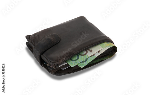 view of old wallet with cash  with clipping path