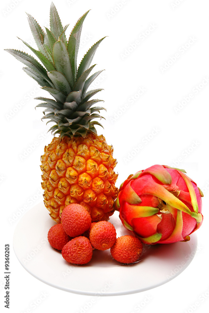 whole pineapple and dragon fruit with litchi whole pineapple and dragon fruit with litchi