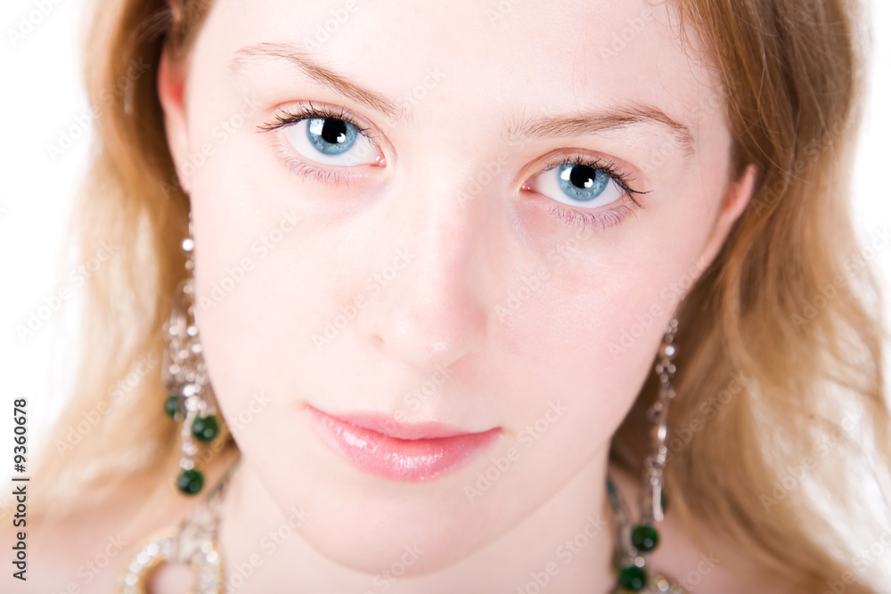 Young woman portrait. Bright lighting without shadows.