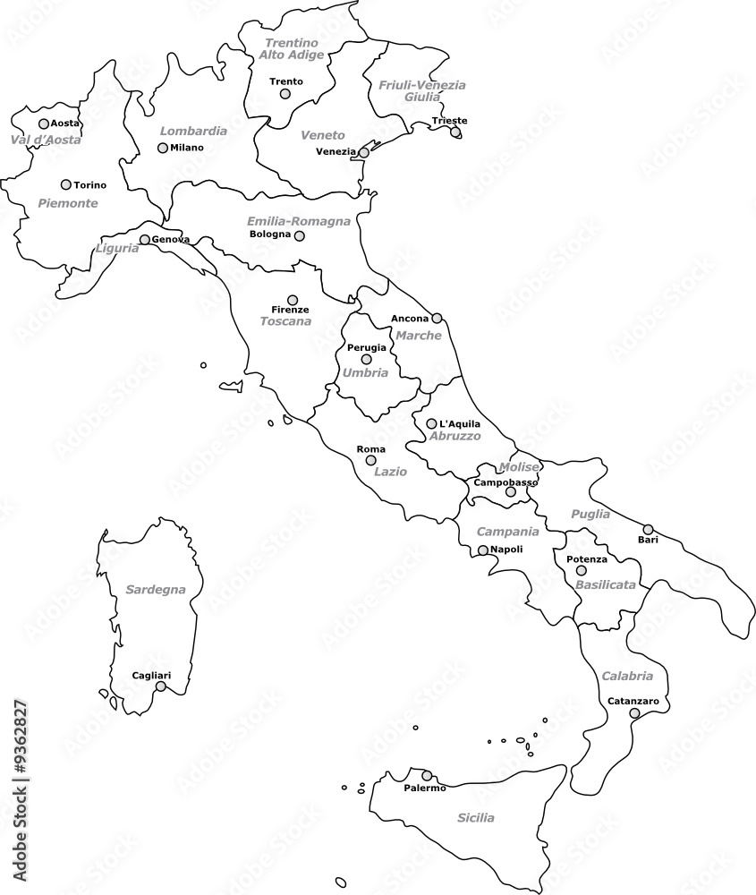 Fototapeta premium Regioni d'italia (separate) B/N