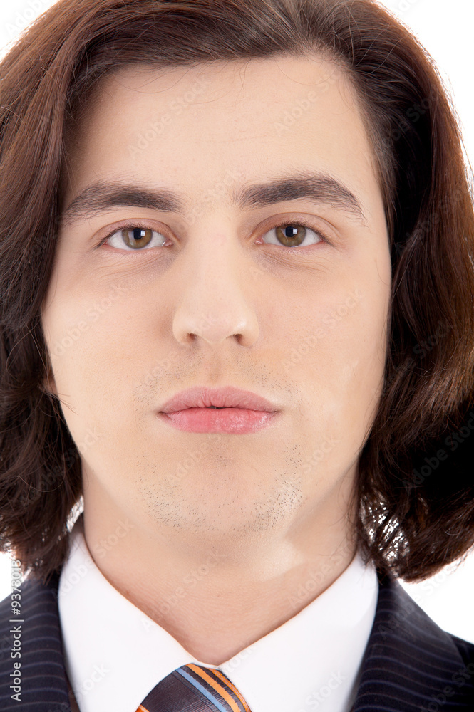 long haired man in suit on white long haired man in suit on white