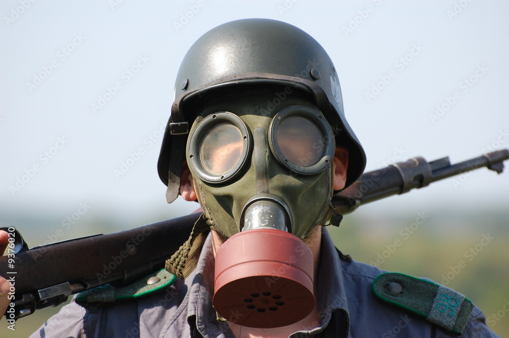 German soldier in gas mask . WW2 reenacting Stock Photo | Adobe Stock