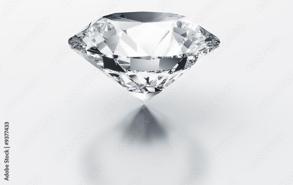 3d rendering of a diamond on a white reflective floor 3d rendering of a diamond on a white reflective floor