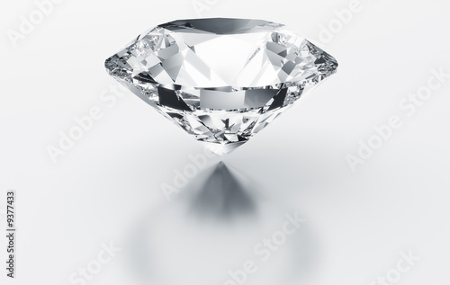 3d rendering of a diamond on a white reflective floor