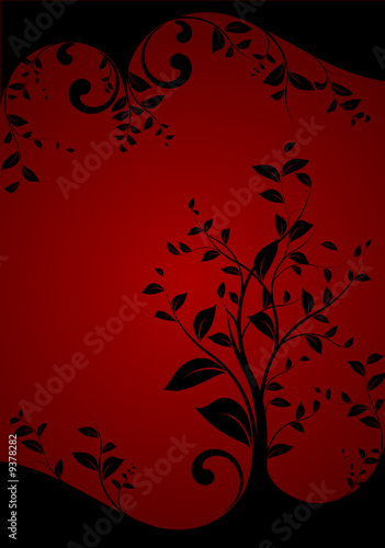 vecteur série - floral design noir sur fond rouge
