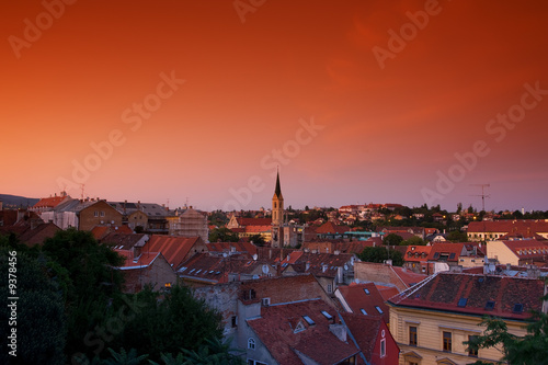 a beautiful view of Zagreb at the sunset