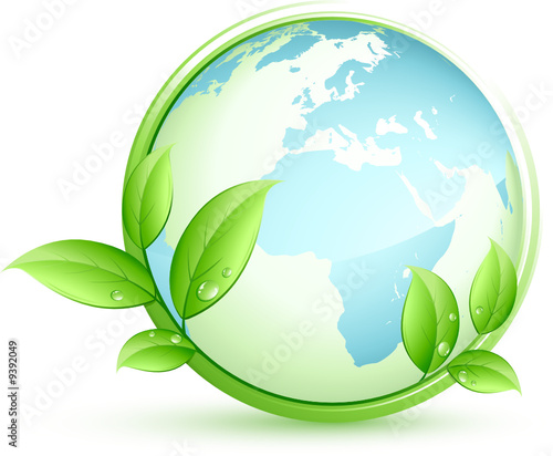 planète terre bleue et feuilles