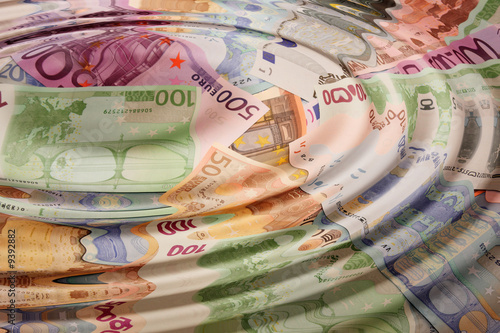 illustration of european banknotes with round water waves