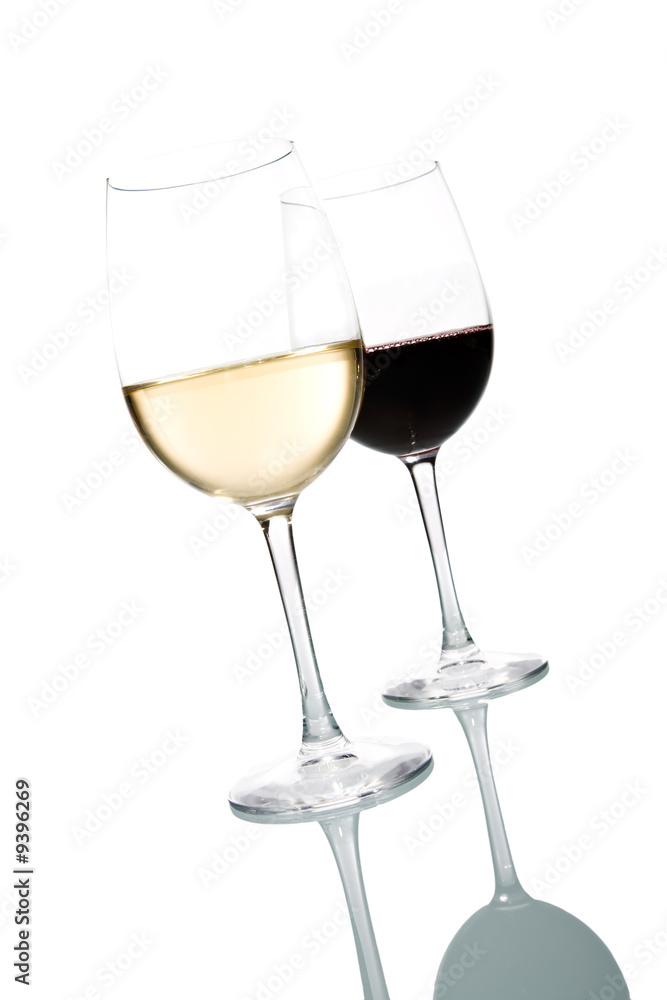 Two glasses of wine. White and Red Two glasses of wine. White and Red