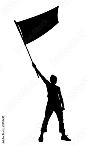 man holding a blank flag, vector illustration