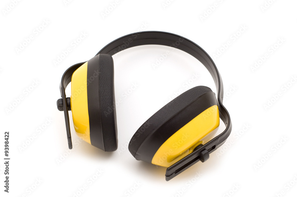 yellow protection headphones on white background yellow protection headphones on white background