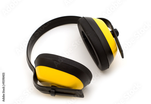 yellow protection headphones on white background