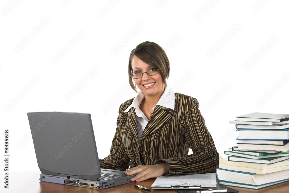 Young woman working on white isolated background Young woman working on white isolated background