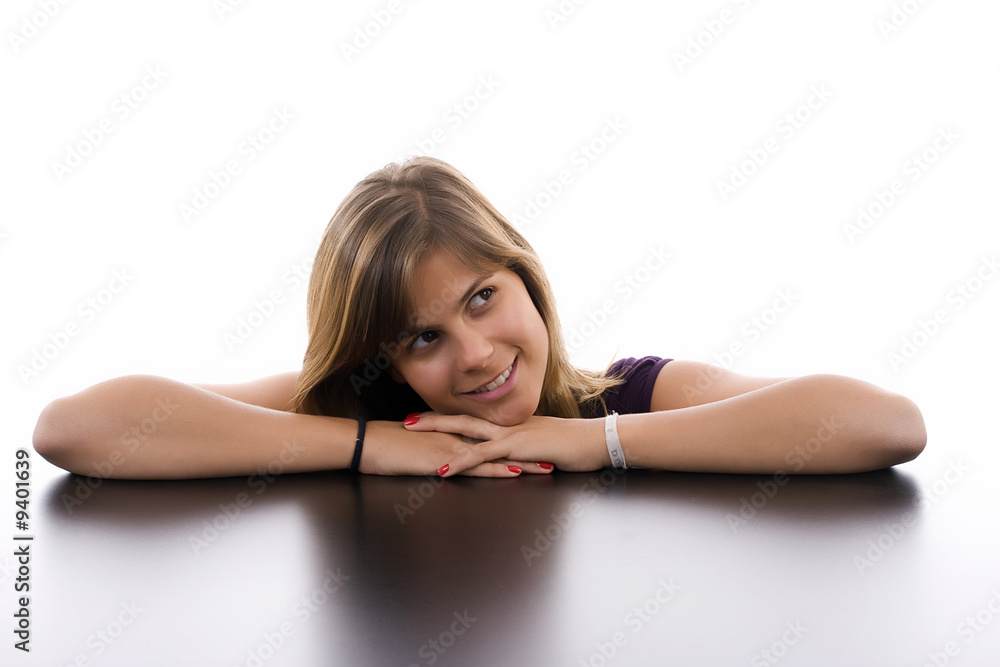 Hot schoolgirl posing isolated over white background