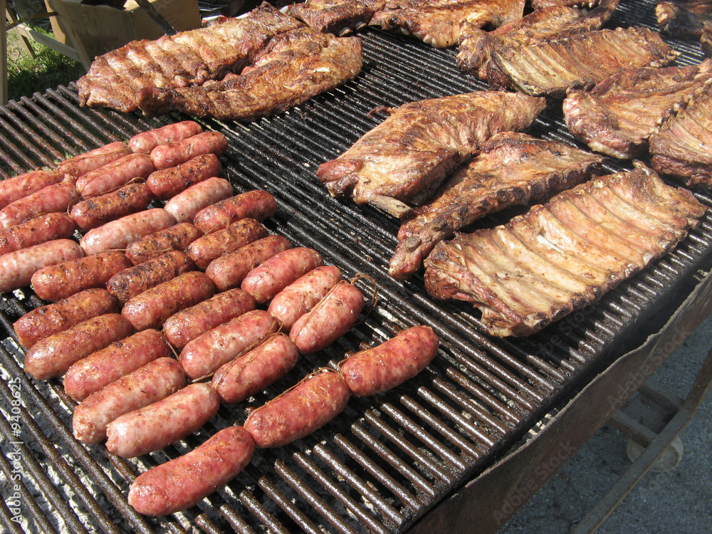 BBQ:Pork sausages and spare ribs