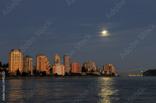 north Vancouver waterfront buildings at moonrise