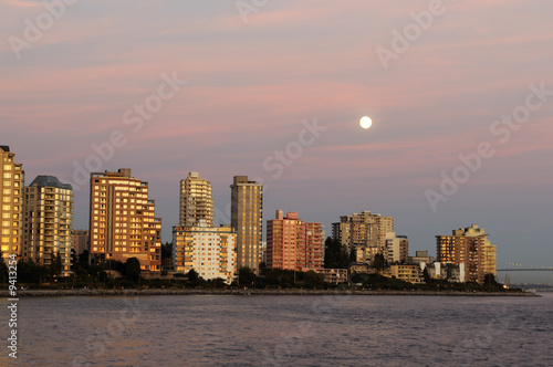 north Vancouver waterfront buildings at moonrise photo