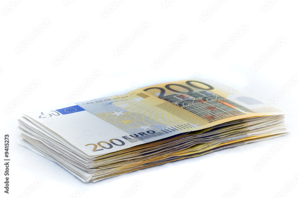 Heap of 200 euro notes Heap of 200 euro notes