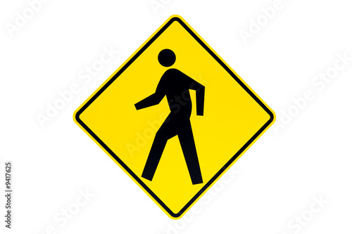 pedestrian crossing sign (photo) close up isolated on white