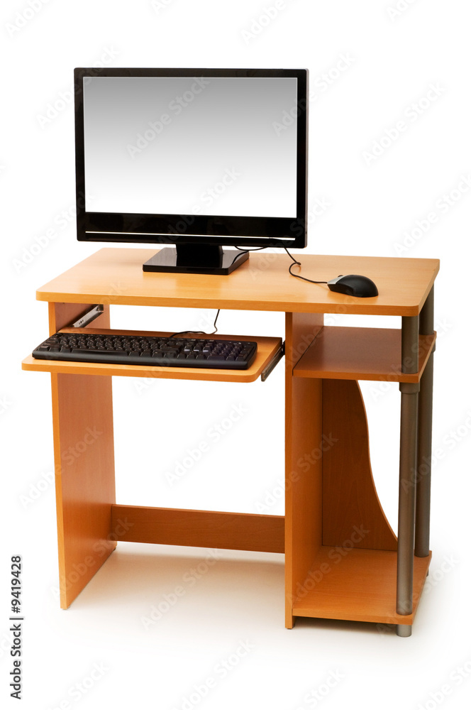 Computer and desk isolated on the white Computer and desk isolated on the white