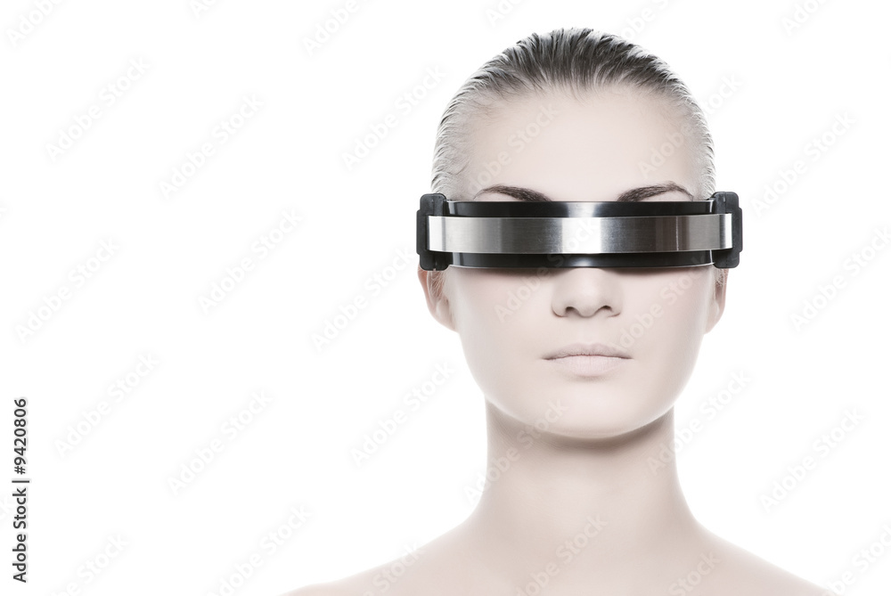 Beautiful cyber woman's face isolated on white background Beautiful cyber woman's face isolated on white background