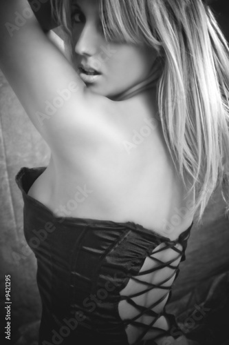 blond sexy woman portrait, black and white